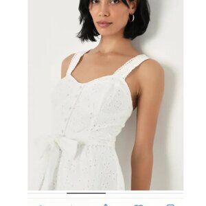 Lulu's - Sweetest Angel Ivory Eyelet Embroidered Tie-Front Jumpsuit Size M